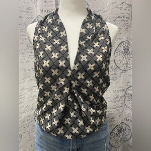 MAX STUDIO | Geometric Sleeveless Halter Top V-neck Blouse